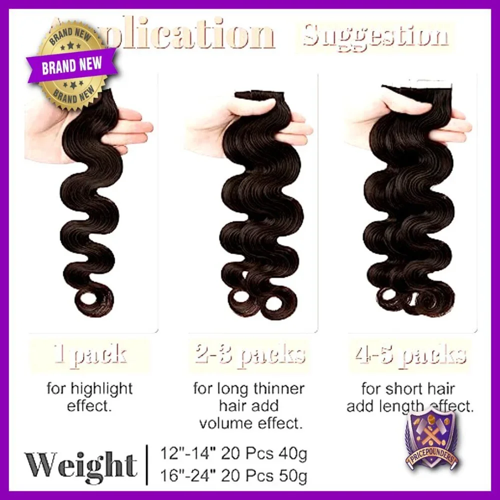 20pcs Human Hair Tape-In Extensions 14 Inch Body Wave Seamless Weft